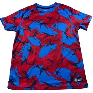 Athletic Works Boys Large 10-12 Dri-Fit Shirt Red & Blue Camouflage Design Short